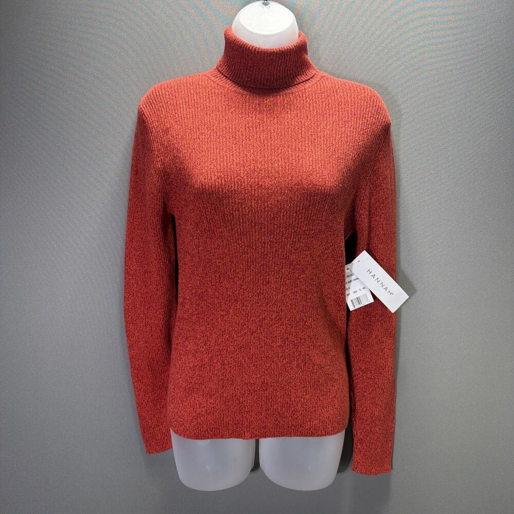 Hannah Womens M Berry Orange Marled Ribbed Turtleneck Sweater 100% Cotton NWT